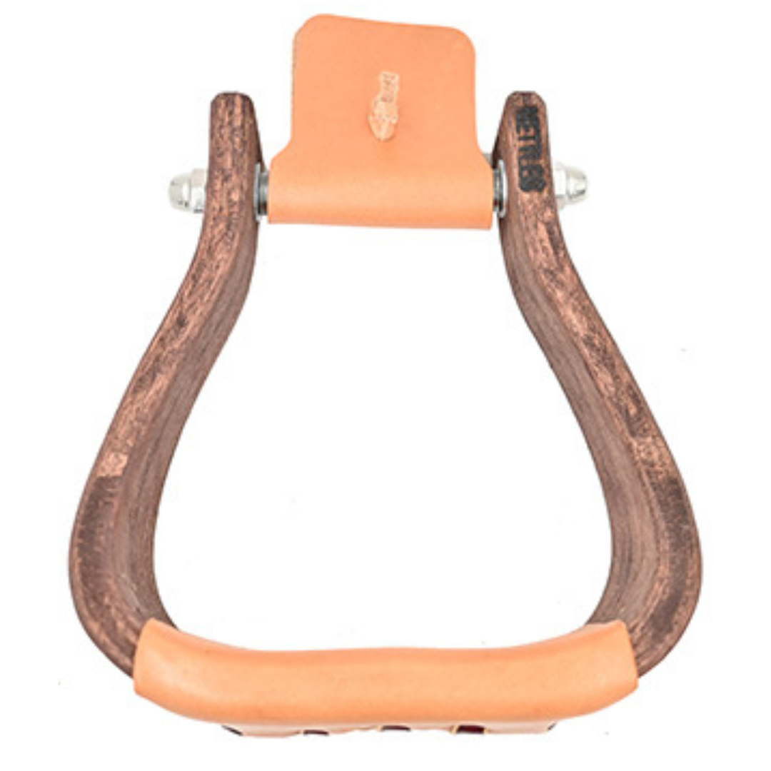 Nettles 4" "The Chisholm" Oversize Wooden Stirrups Mahogany Stain