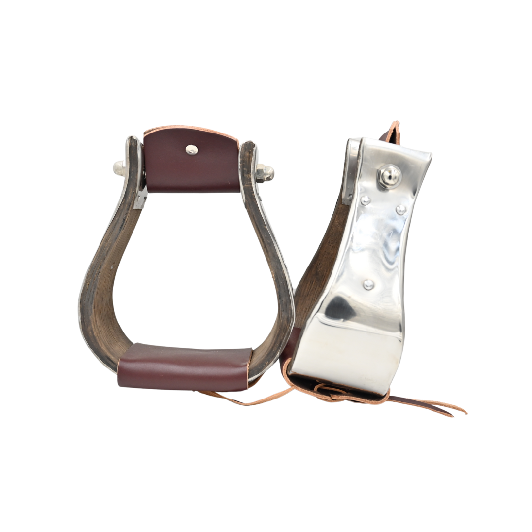 Partrade Open Range 3 1/4" Stainless Bound Dark Wood Stirrups
