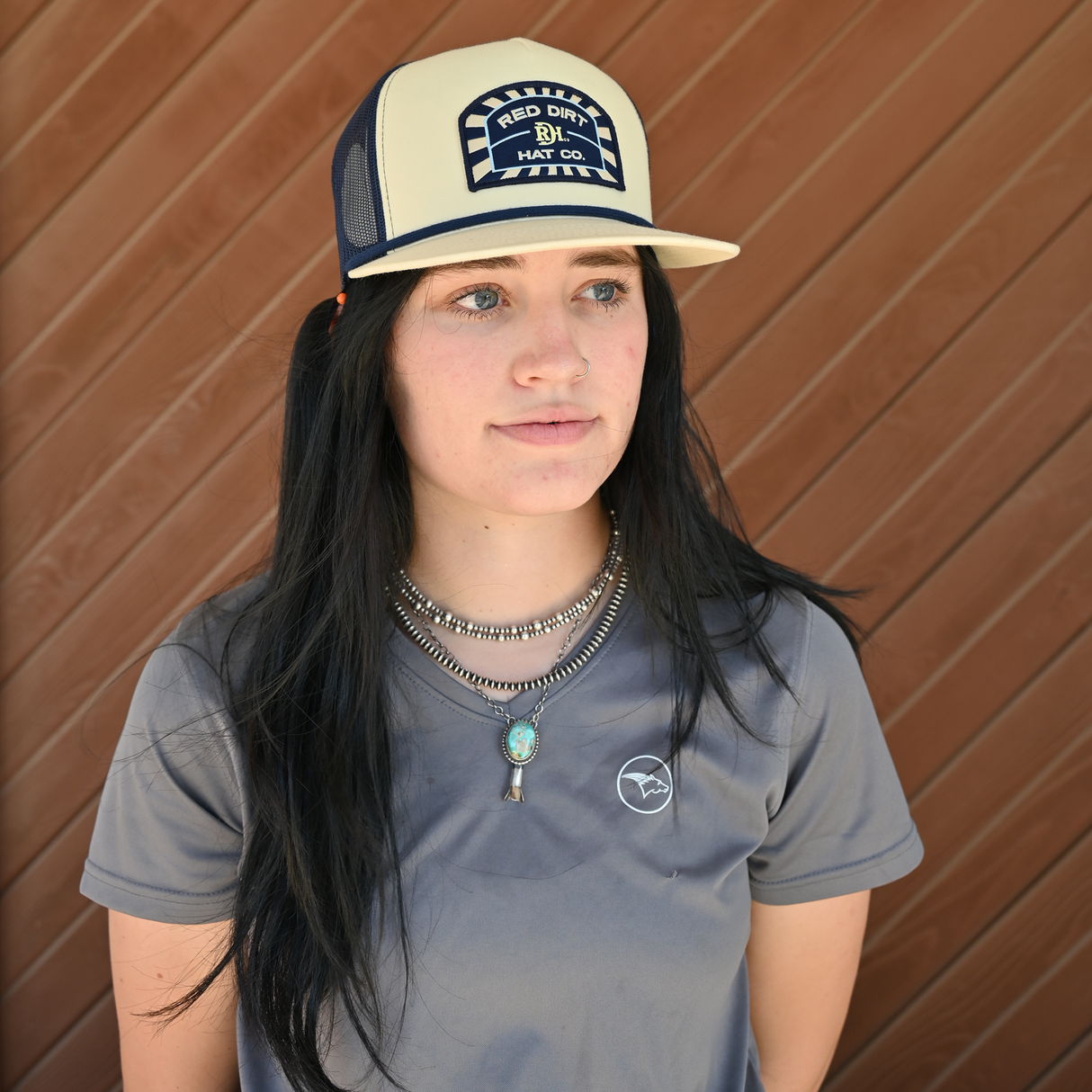 Red Dirt Hat Co. Stone and Navy Mesh Conductor Cap