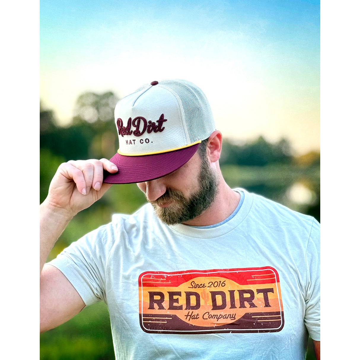 Red Dirt Hat Co. Cowboy Roy Maroon and Khaki Mesh Cap