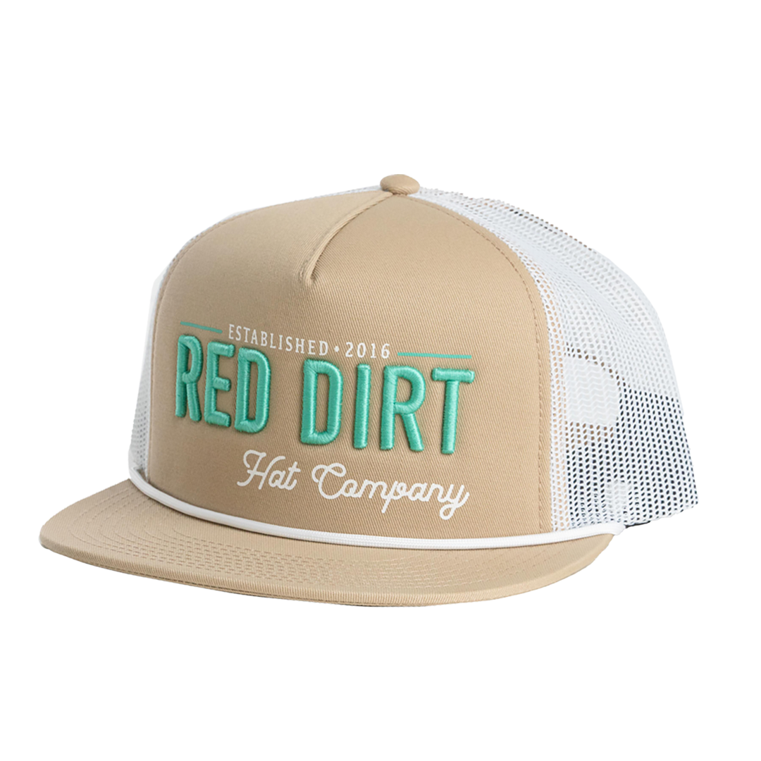 Red Dirt Hat Co. Papa Khaki and White Mesh Flatbill Cap