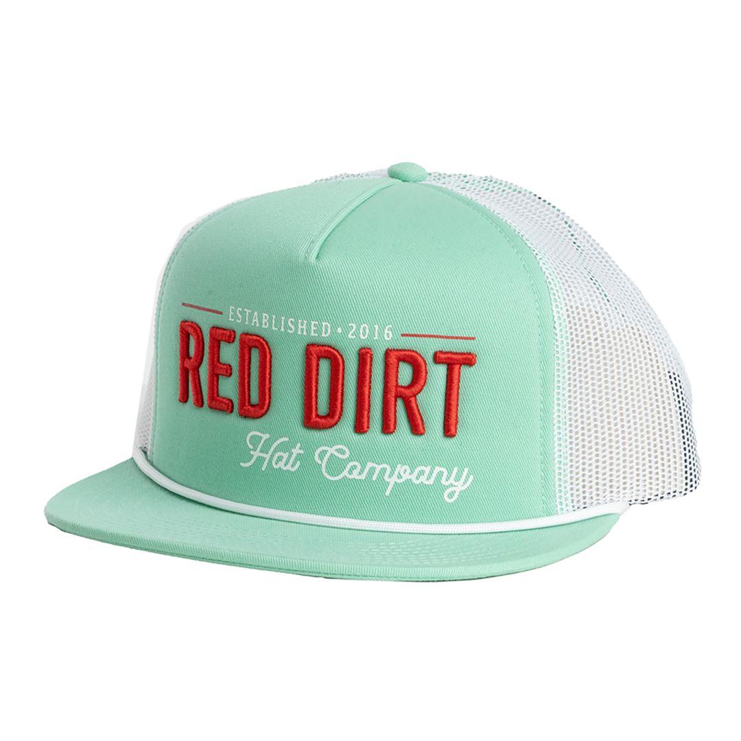 Red Dirt Hat Co. Papa Teal and White Mesh Flatbill Cap