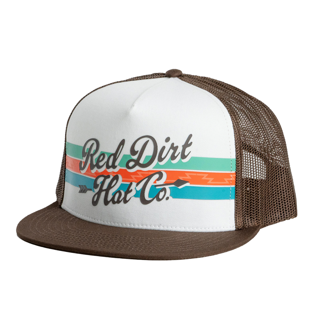 Red Dirt Hat Co. Broadhead White and Brown Mesh Flatbill Cap
