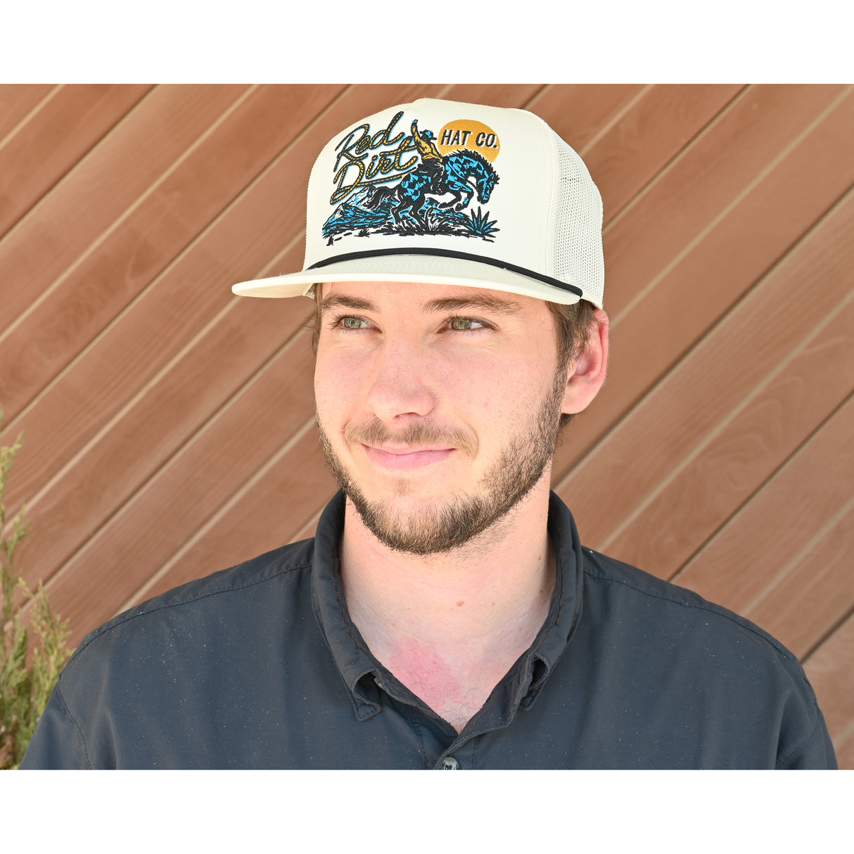 Red Dirt Hat Co. Blue Stallion Cream Mesh Snapback Cap