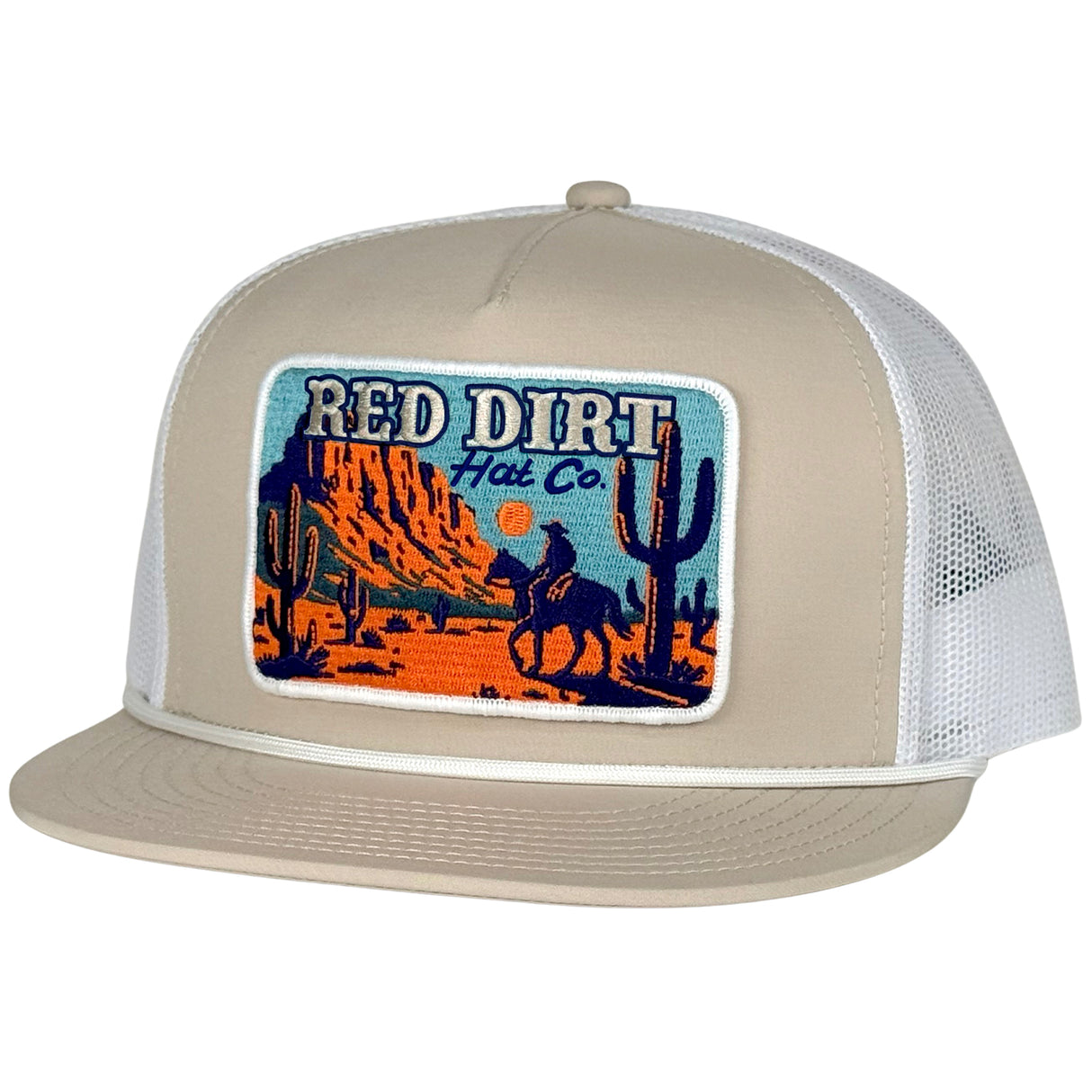 Red Dirt Hat Co. Lone Rider Tan and White Mesh Snapback Cap