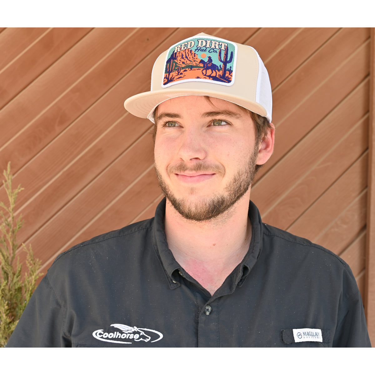 Red Dirt Hat Co. Lone Rider Tan and White Mesh Snapback Cap