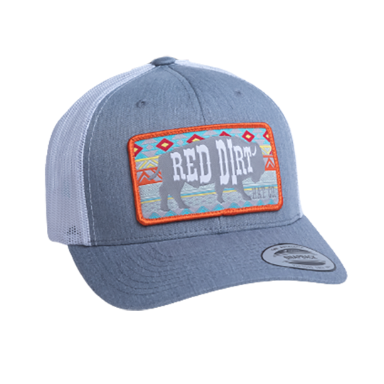 Red Dirt Hat Co. Heather Grey and White Mesh Cap with Aztec Buffalo Patch
