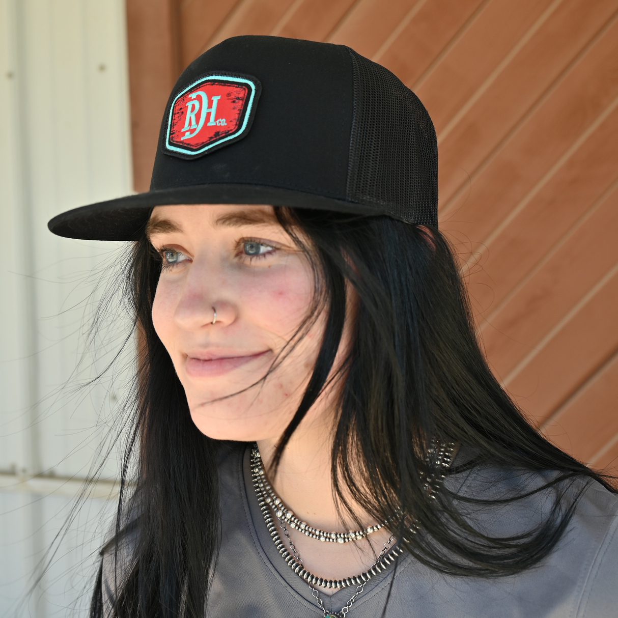 Red Dirt Hat Co. Black and Black Mesh Cap with Shield Patch