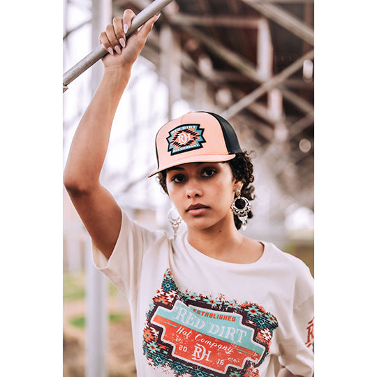 Red Dirt Hat Co. Watermelon and Black Mesh Cap with Aztec Rubber Patch