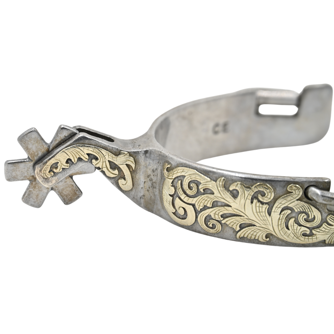 Classic Equine Women's Performance Horse Spurs with Silver and Copper Floral Overlay- 6pt