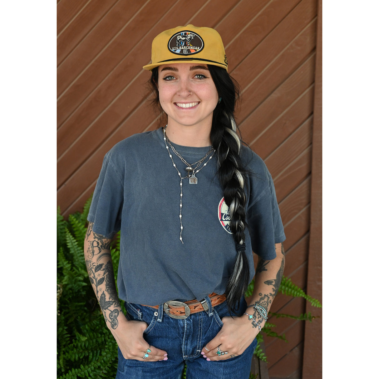 STS Ranchwear Biscuit Flat Bill Trucker Cap with Bull Patch
