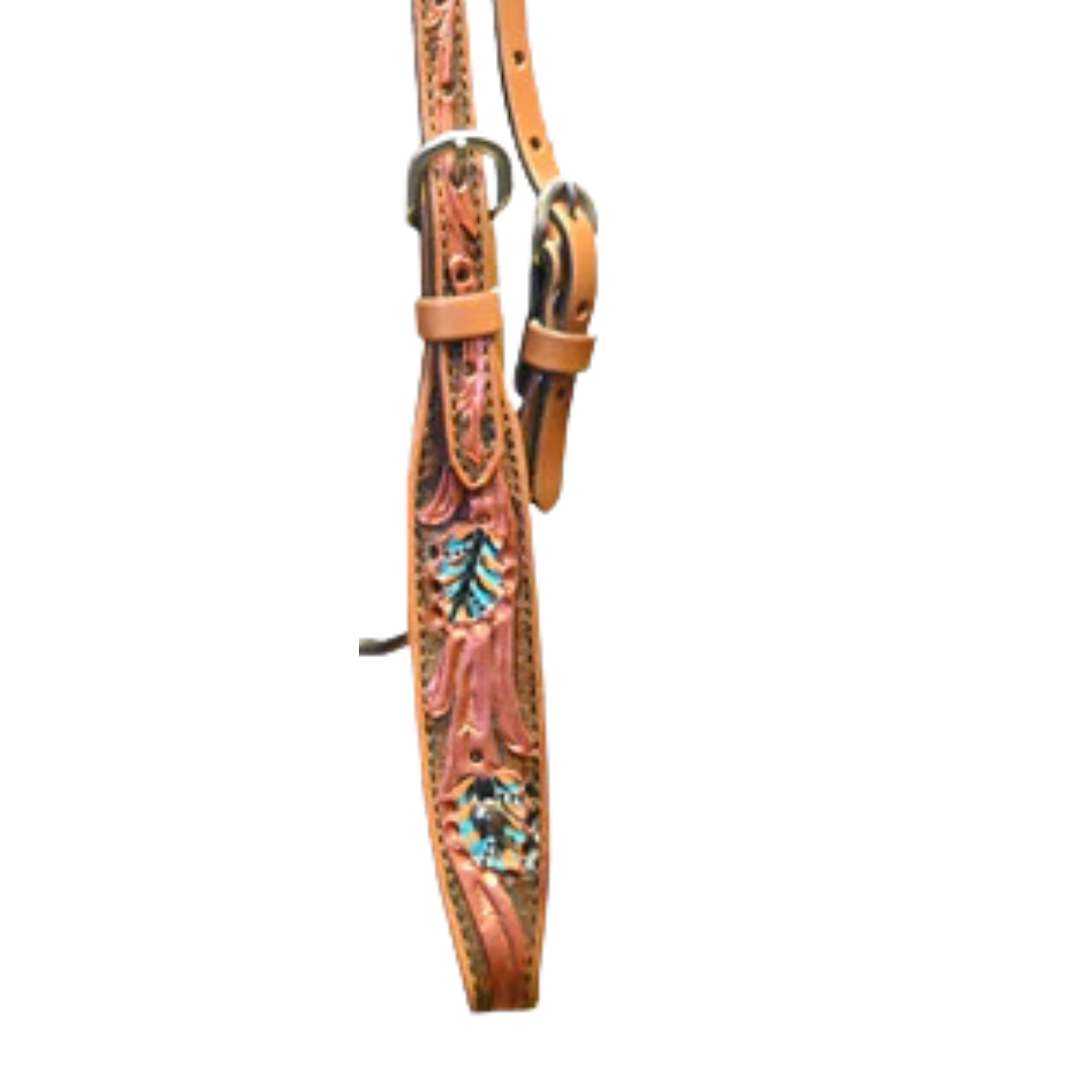 Scott Thomas Saddlery Browband Headstall with Floral Painted Tooling
