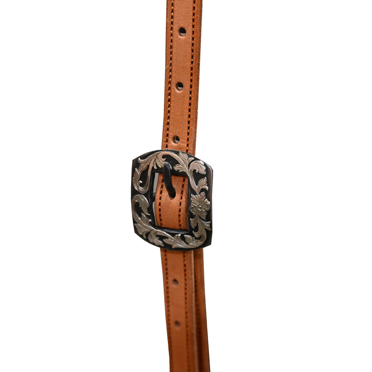 Coolhorse Leather Floral Tooled Slot Ear Headstall with Silver Sinclair Buckle