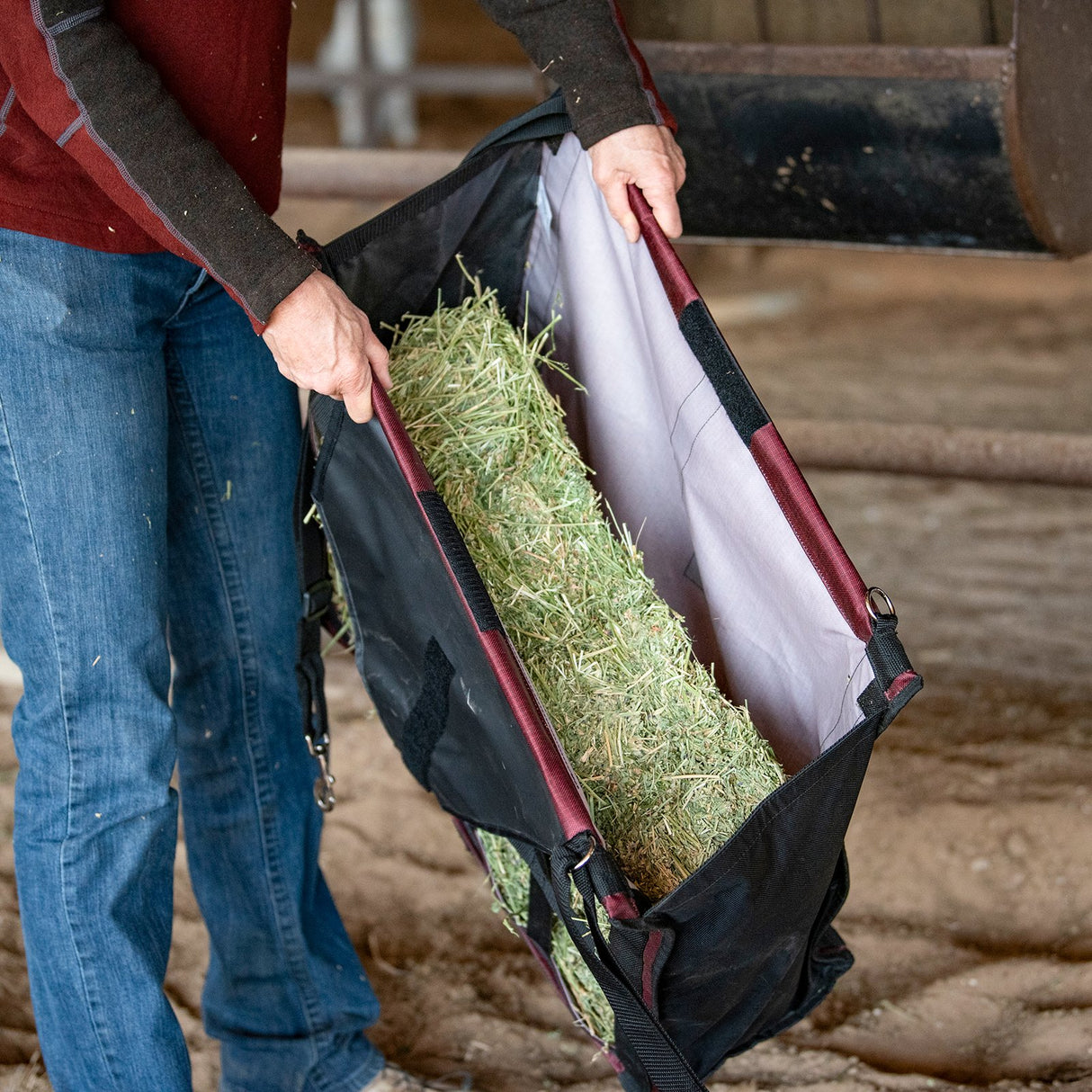 Classic Equine Top Load Hay Bag- Black/Ruby Basket
