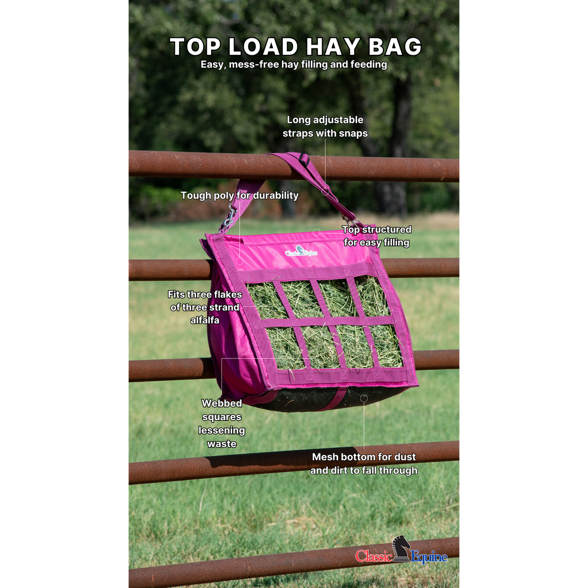 Classic Equine Top Load Hay Bag- Black/Ruby Basket