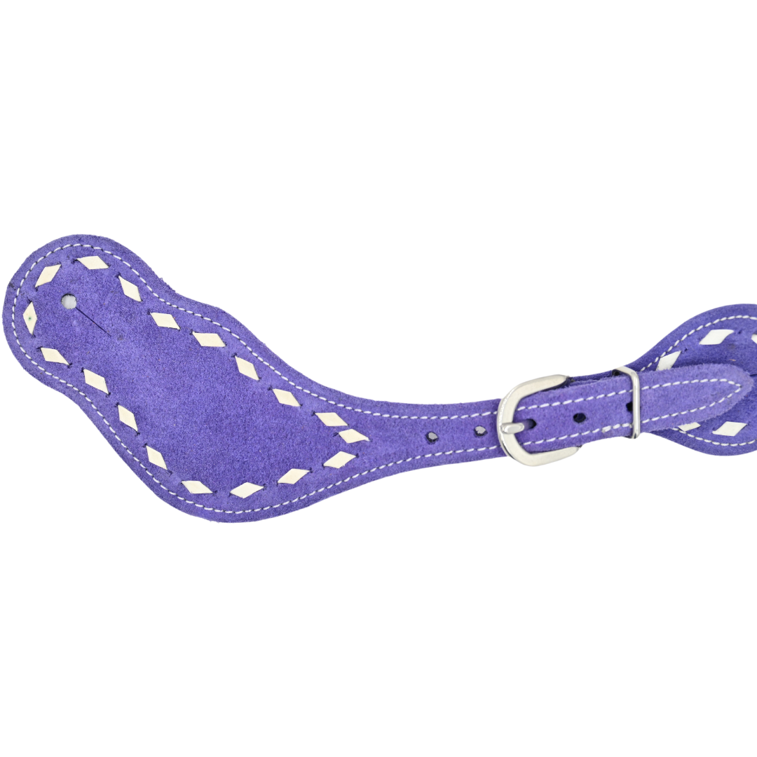 Tough 1 Purple Suede Spur Straps with White Buckstitch