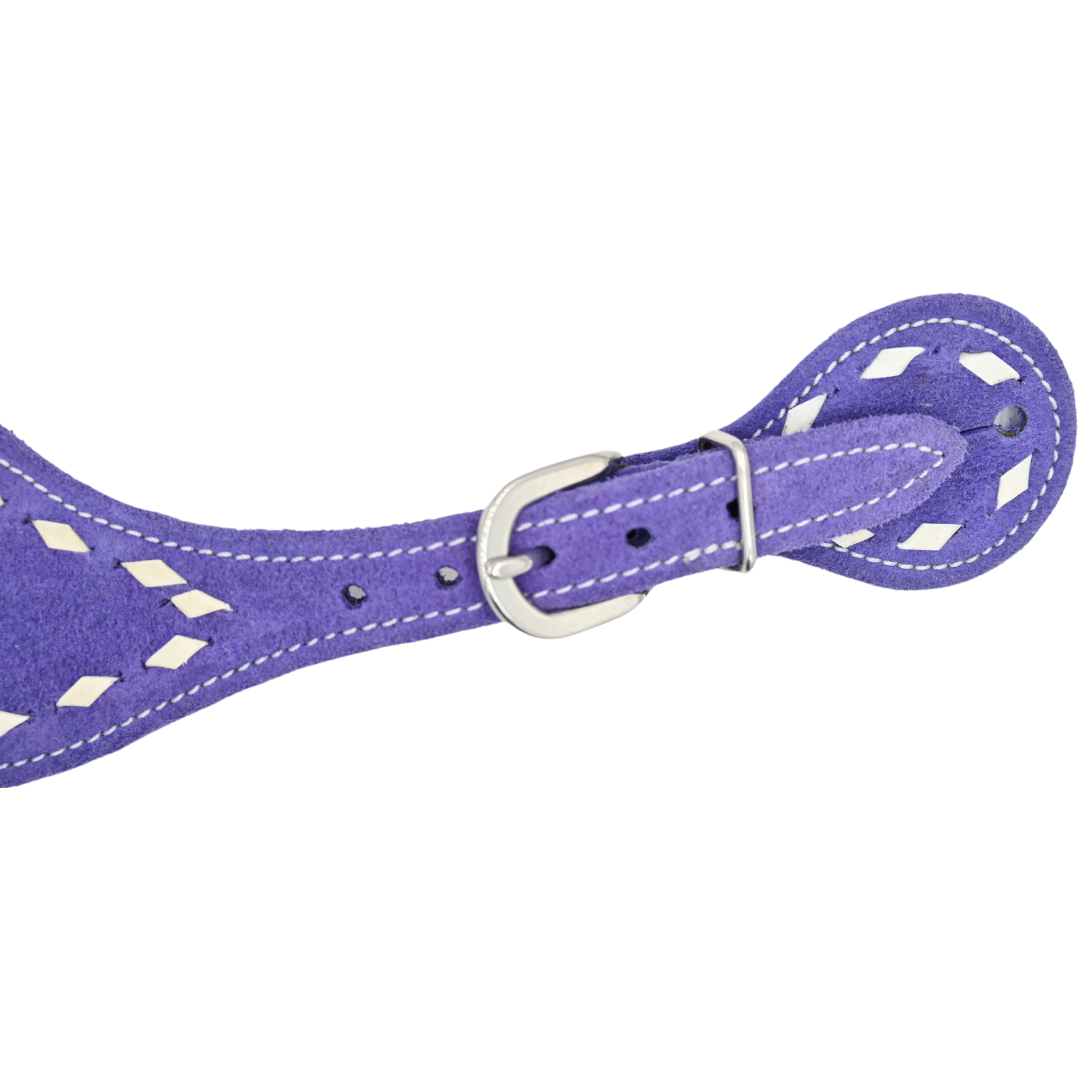Tough 1 Purple Suede Spur Straps with White Buckstitch