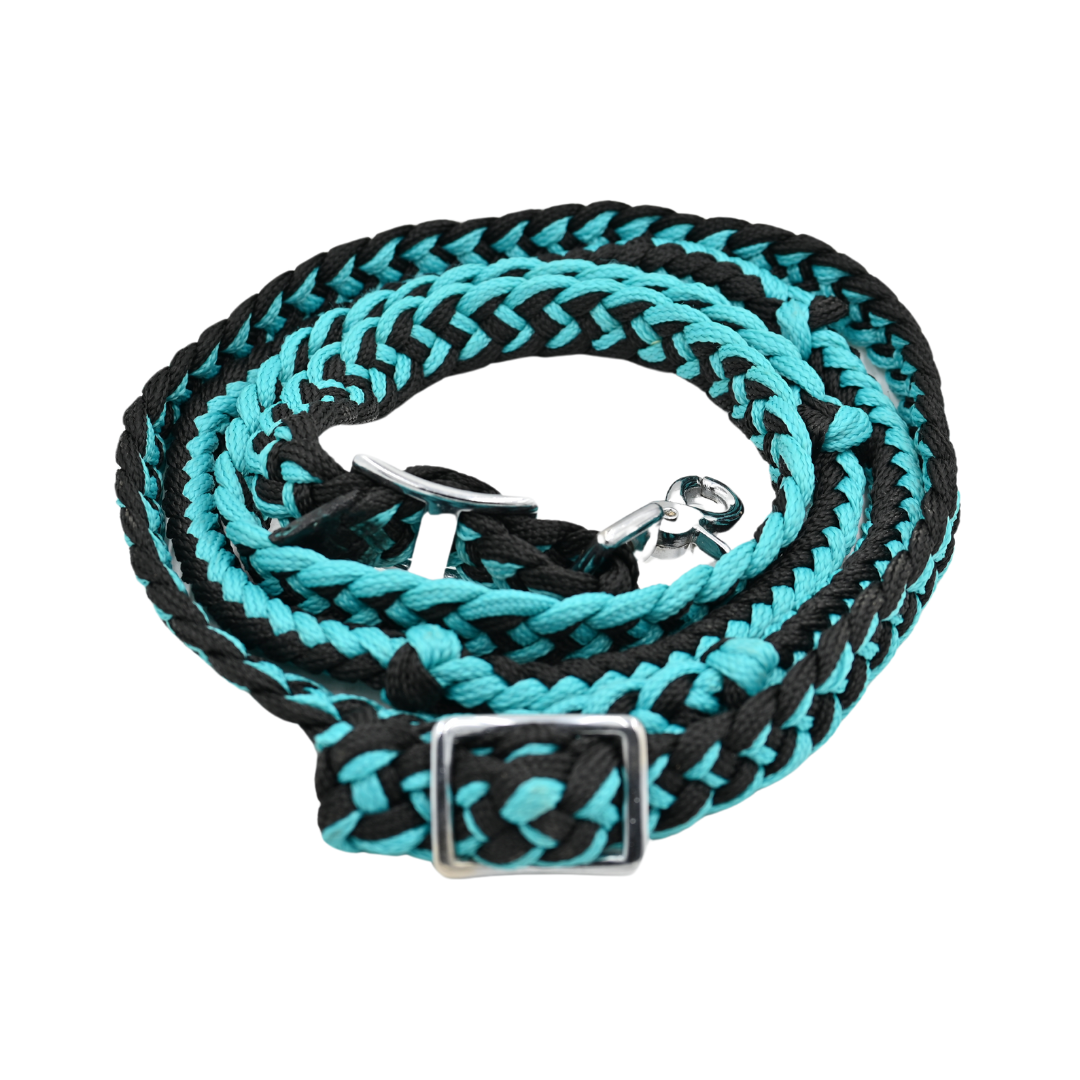 Tough1 Deluxe Knotted Cord Roping Reins- Turquoise/Black