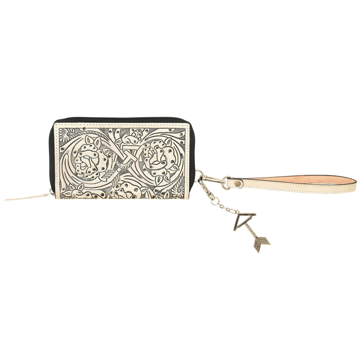 Rafter T Ranch Co. Silver Tooled Ladies Wallet with Wrist Strap