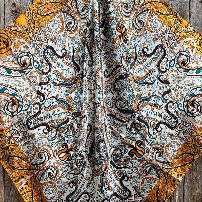 Rodeo Drive 35"x35" Golden, Green and Brown Paisley Wild Rag