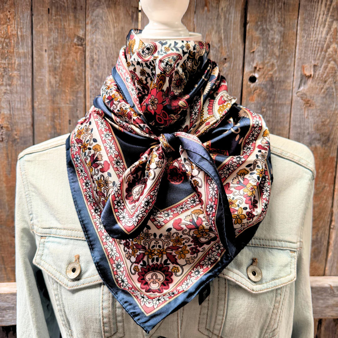 Rodeo Drive 35"x35" Navy and Burgundy Floral Paisley Wild Rag