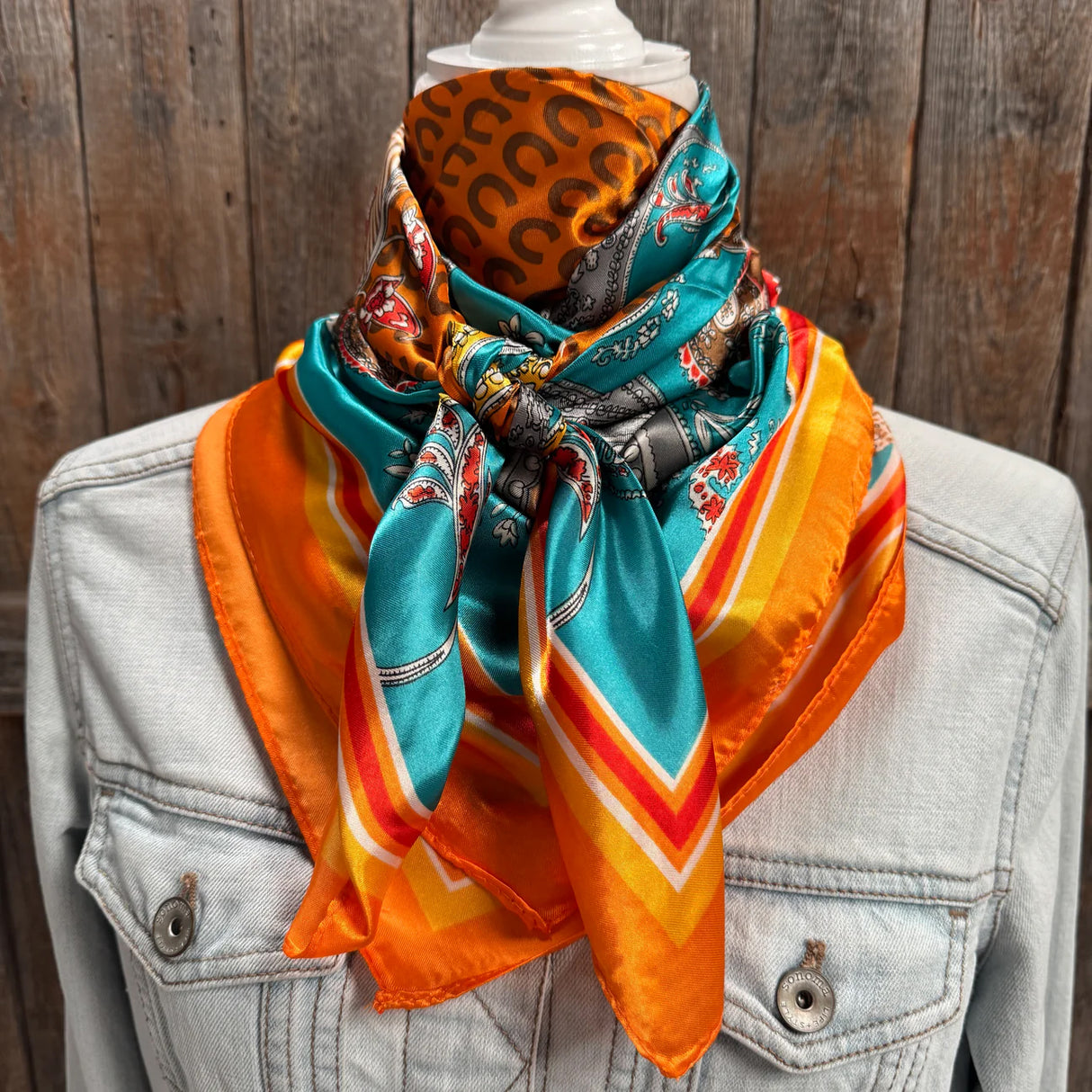 Rodeo Drive 35"x35" Orange and Turquoise Horseshoe Print Wild Rag