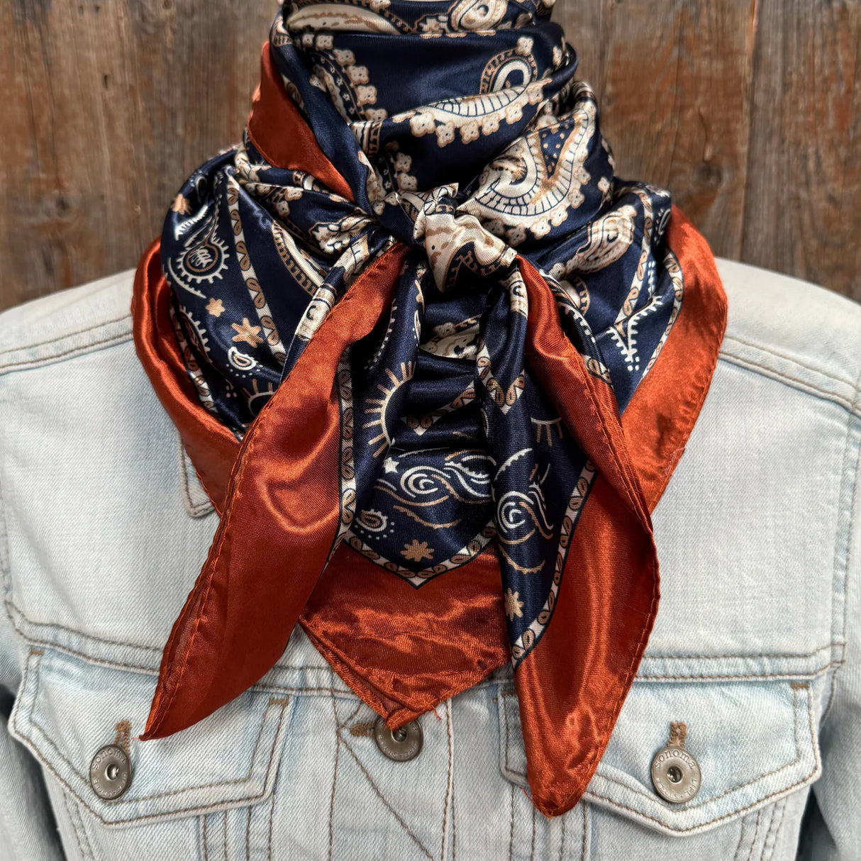 Rodeo Drive 35"x35" Navy and Rust Floral Paisley Patterned Wild Rag