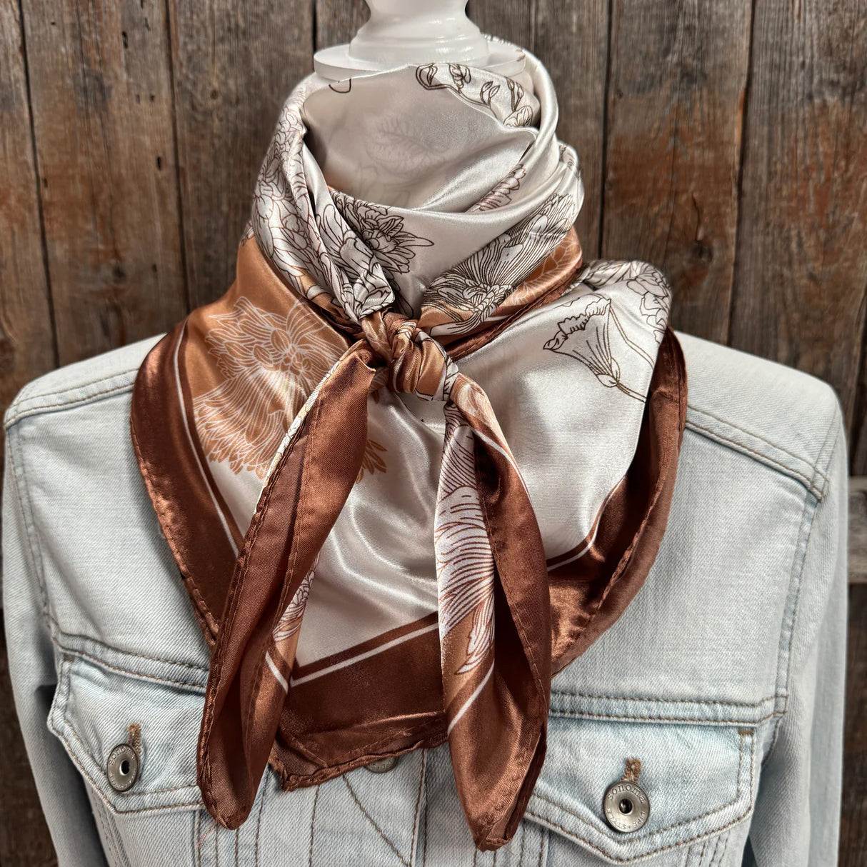 Rodeo Drive 35"x35" Brown and Tan Floral Patterned Wild Rag