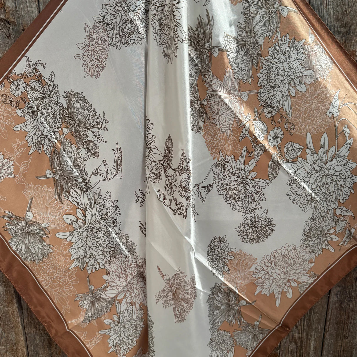 Rodeo Drive 35"x35" Brown and Tan Floral Patterned Wild Rag