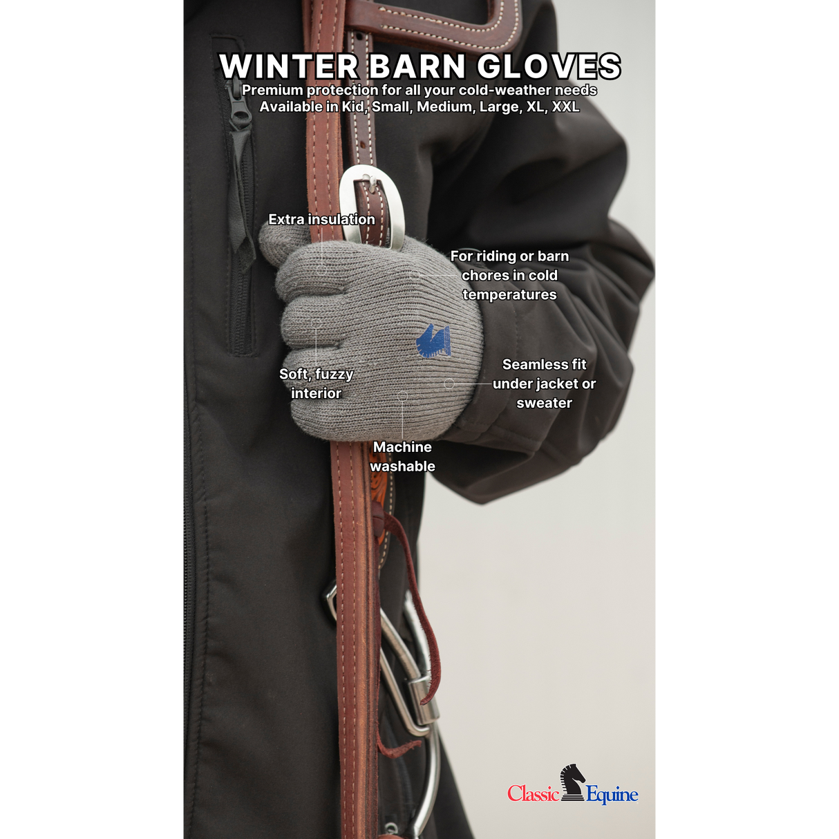Classic Equine Winter Barn Gloves (Sold in Pairs)