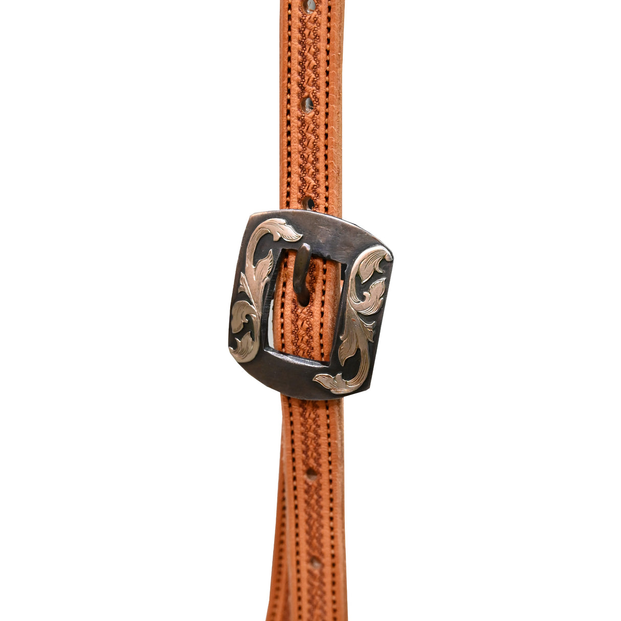 Coolhorse Leather Mini Basket and Floral Tooled Slot Ear Headstall with Silver Sinclair Buckle