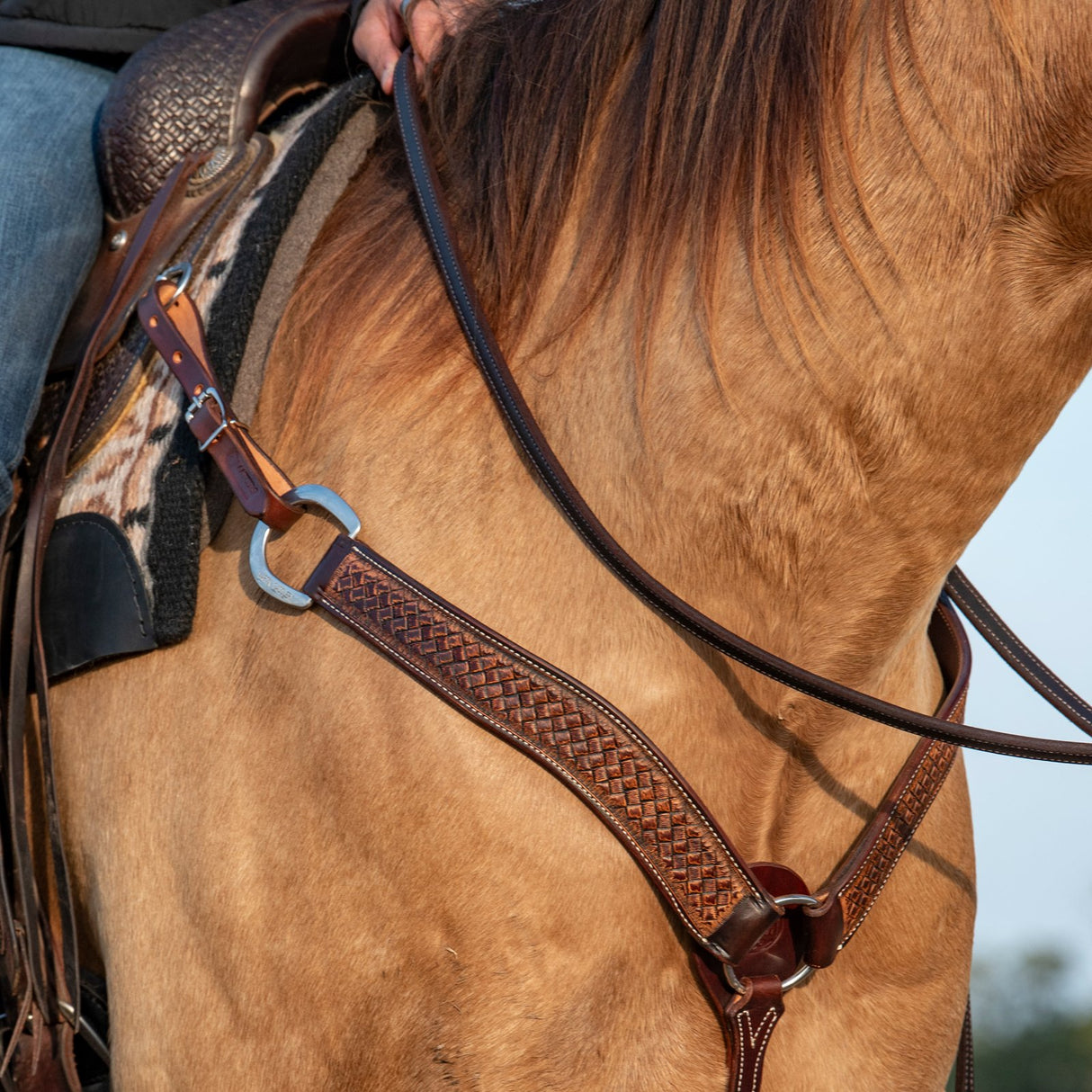 Martin Saddlery 2" Weathered Antique Basket Stamped Breast Collar