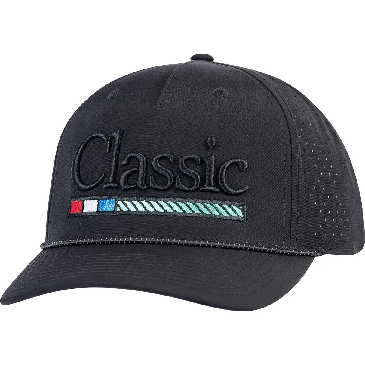 Classic Ropes Black Performance Snapback Cap with Black Embroidered Logo