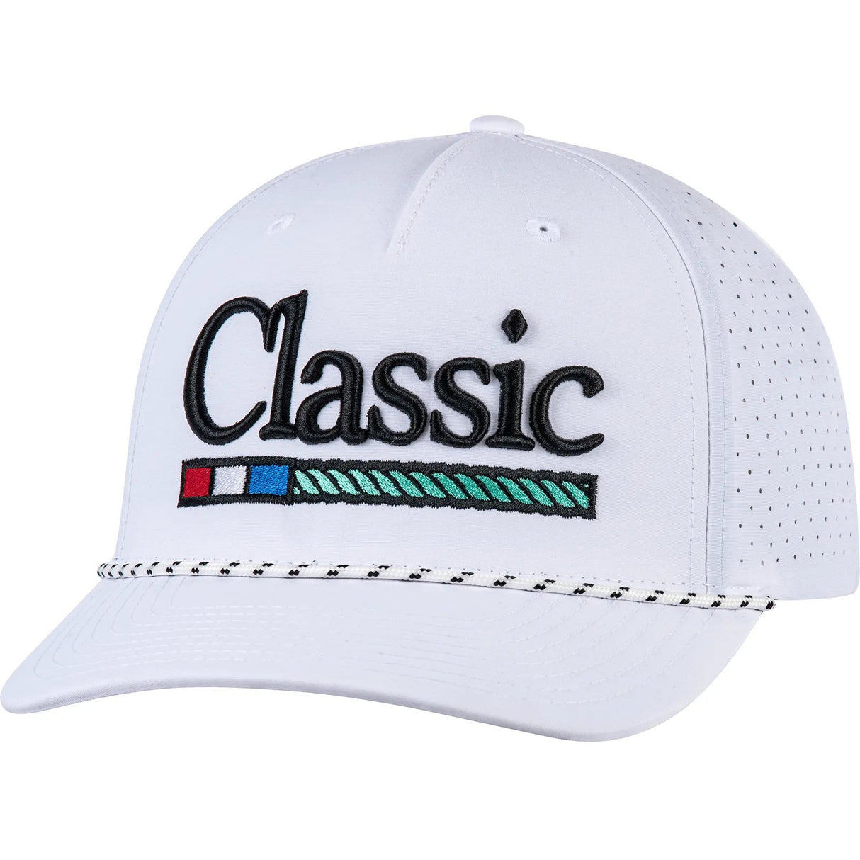 Classic Ropes White Performance Snapback Cap with Black Embroidered Logo