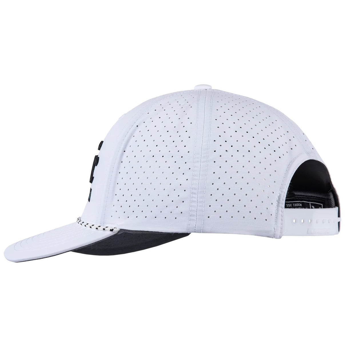 Classic Ropes White Performance Snapback Cap with Black Embroidered Logo