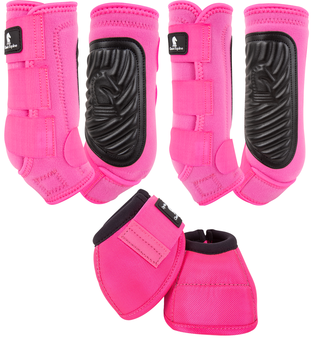 Classic Equine Classic Fit Front, Hind, and Bell Boot Combo Pack- Hot Pink