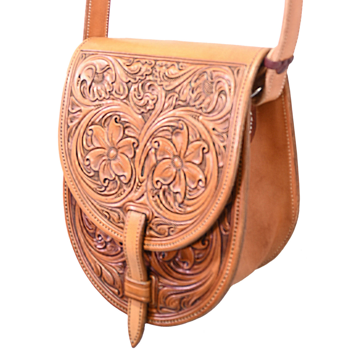 Coolhorse Leather Floral Hand-Tooled Saddle Bag Purse