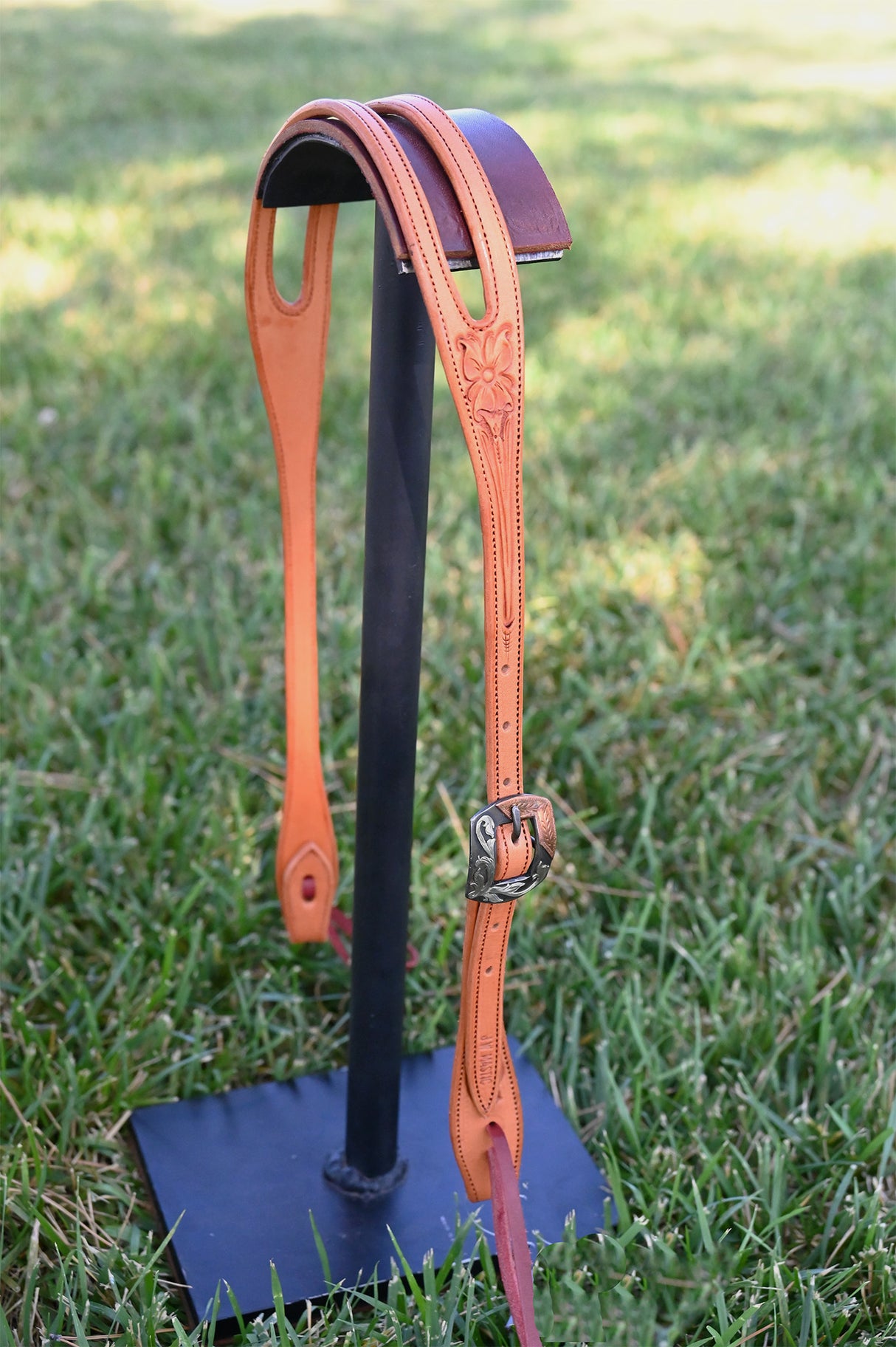 Coolhorse Leather Floral Tooled Slot Ear Headstall with Copper Sinclair Buckle