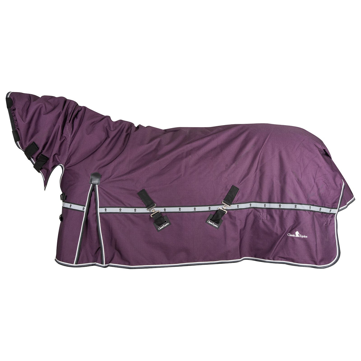 Classic Equine 10K Cross Trainer Turnout Blanket w/ Attached Hood- BlackBerry