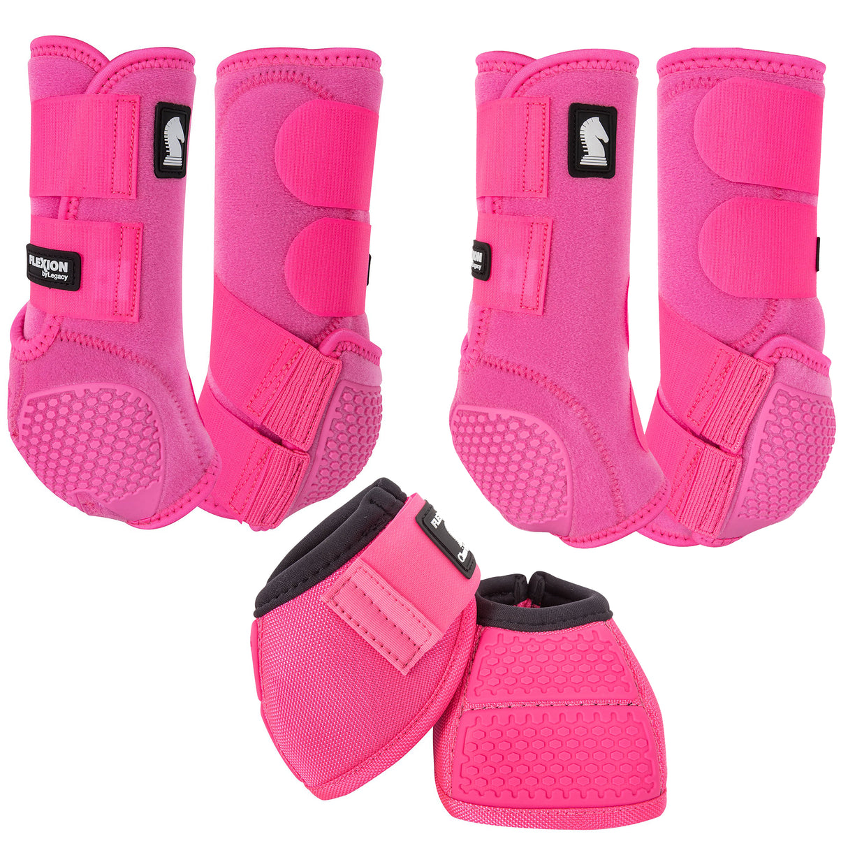 Classic Equine Flexion by Legacy Complete Package, Front, Hind, & Bell Boot Combo Pack- Hot Pink