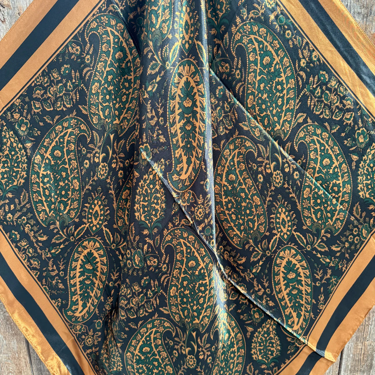 Rodeo Drive 35"x35" Emerald and Tan Paisley Wild Rag