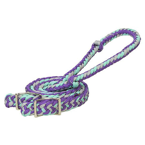 Weaver Leather Braided Nylon Barrel Reins- Purple/Grey/Mint/Silver