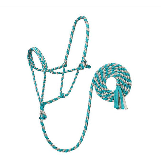 Weaver Leather Turquoise and Grey Braided Rope Halter with 10' Lead