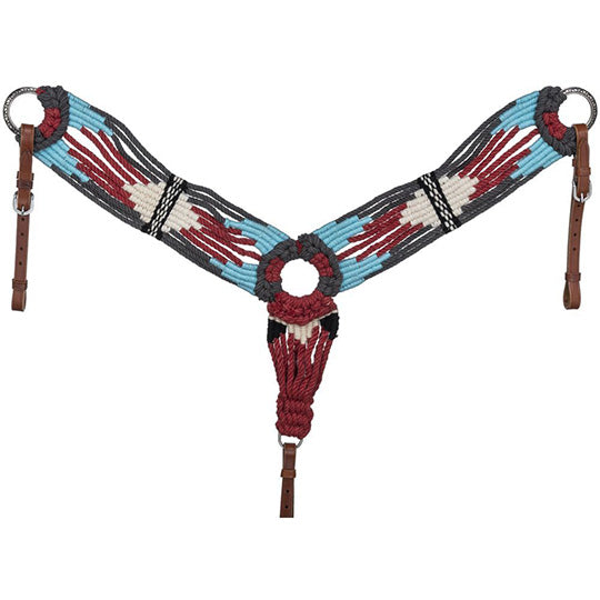 Tough 1 Wool String 3 Piece Breast Collar- Coral/Grey/Turquoise/Cream
