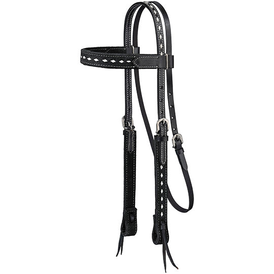 Tough 1 Black Suede Browband Headstall with White Buckstitch