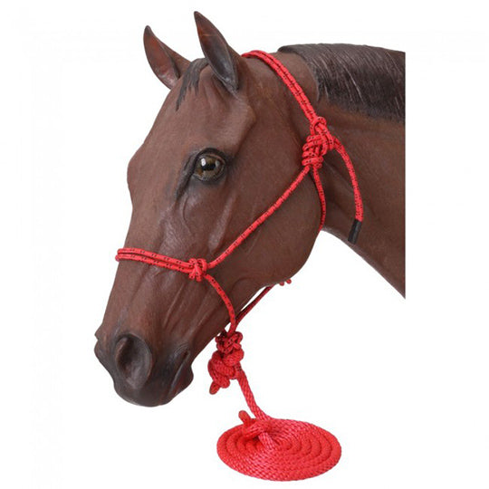 Tough-1 Poly Rope Tied Halter with 10' Lead- Red
