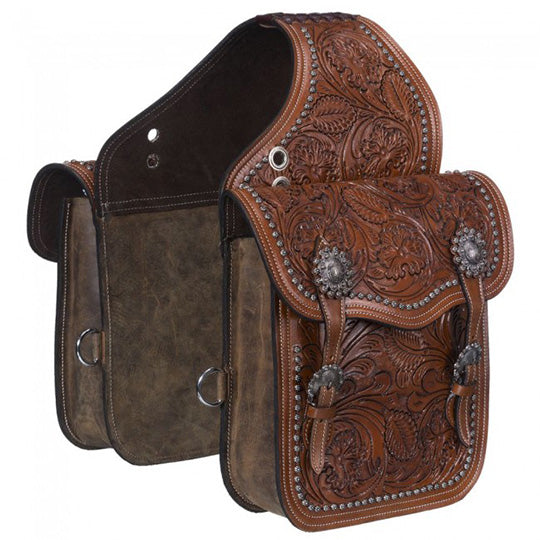Tough 1 Leather Floral and Oak Leaf Tooled Saddle Bag