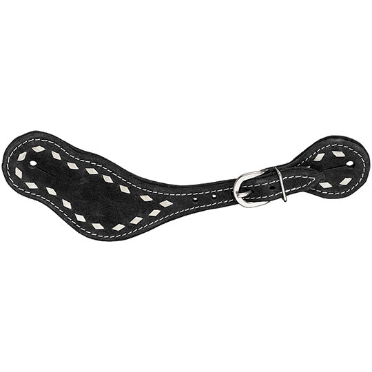 Tough 1 Black Suede Spur Straps with White Buckstitch