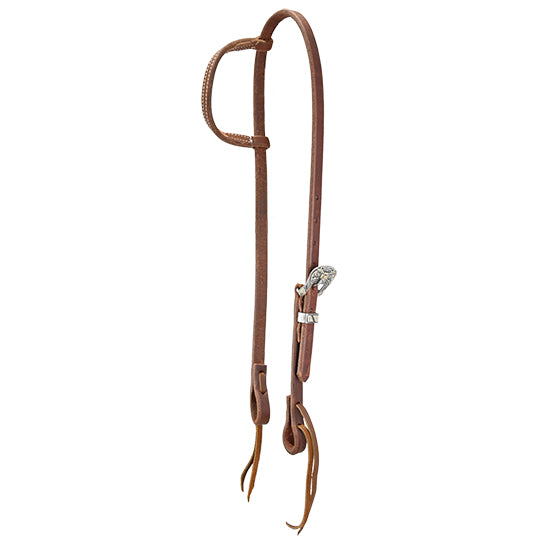 Cowperson Tack Slip Ear Headstall with Silver and Brass Floral Buckle