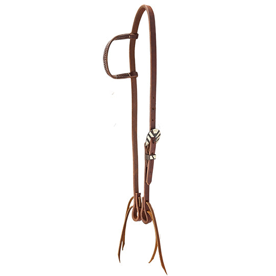 Cowperson Tack Slip Ear Headstall with Rusted Steel Buckle and Silver Stripes